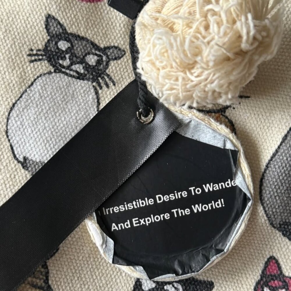 Wanderlust Cat Pattern Tote Bag with Rope Handles - Picture 4 of 5